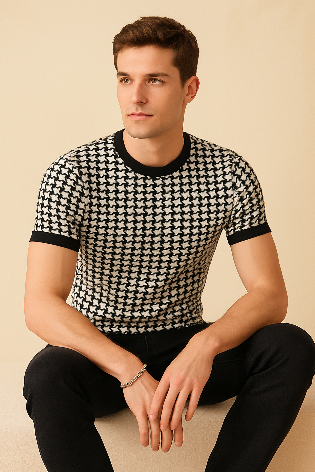 Luxe Houndstooth Classic Fit T-Shirt for Men
